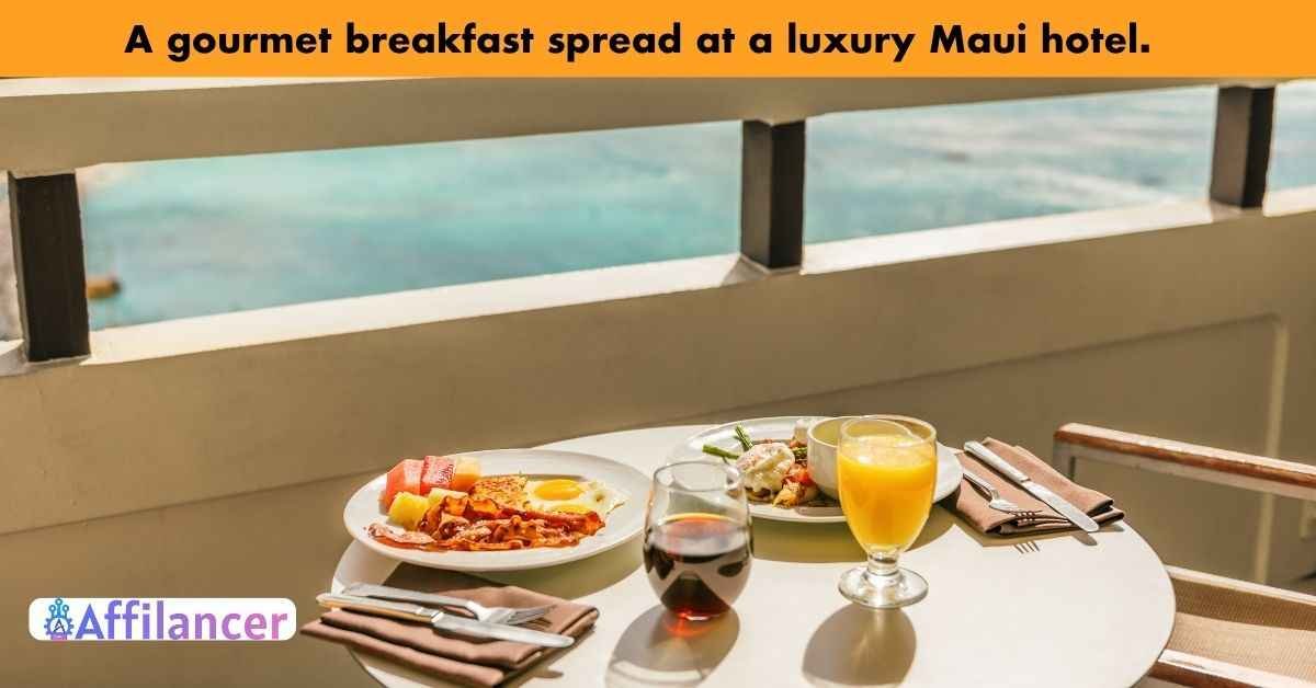 A gourmet breakfast spread at a luxury Maui hotel.
